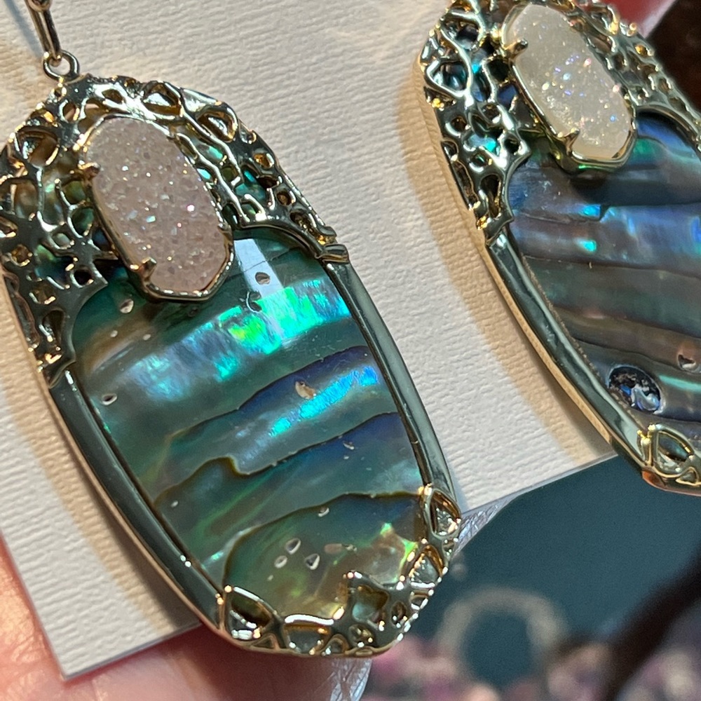 NWOT Rare & Retired Kendra Scott Deva Earrings Abalone Iridescent Drusy Yellow G - Picture 5 of 17